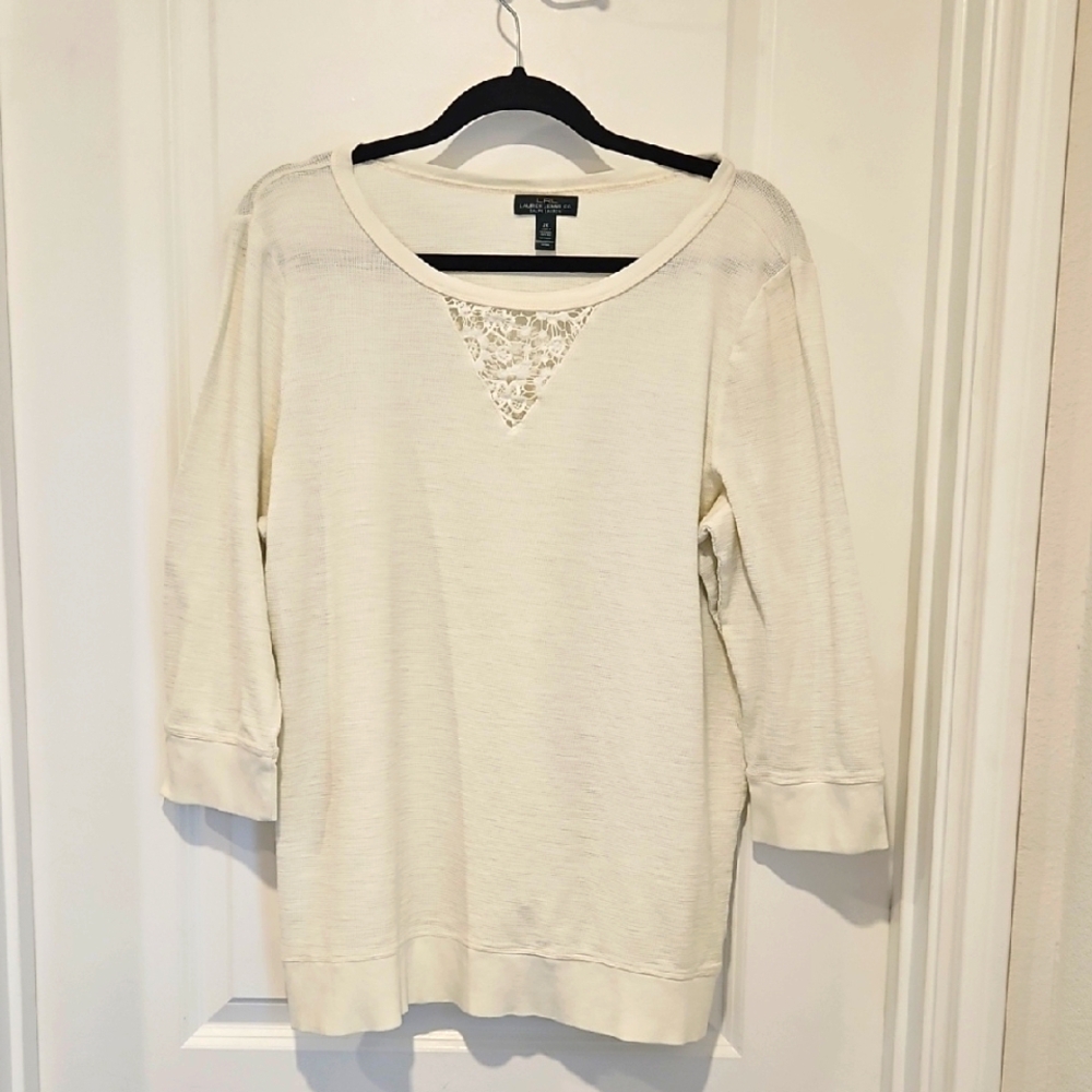 Lauren Ralph Lauren Textured Cotton Cream Pull Over Size 2X